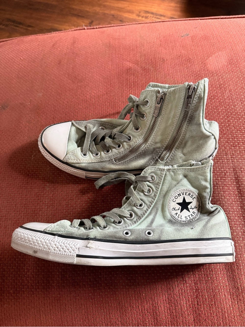Converse Chuck Taylor Womens Dual Zip Hi Top Dirty Wash Canvas Sneaker Sz 9.5